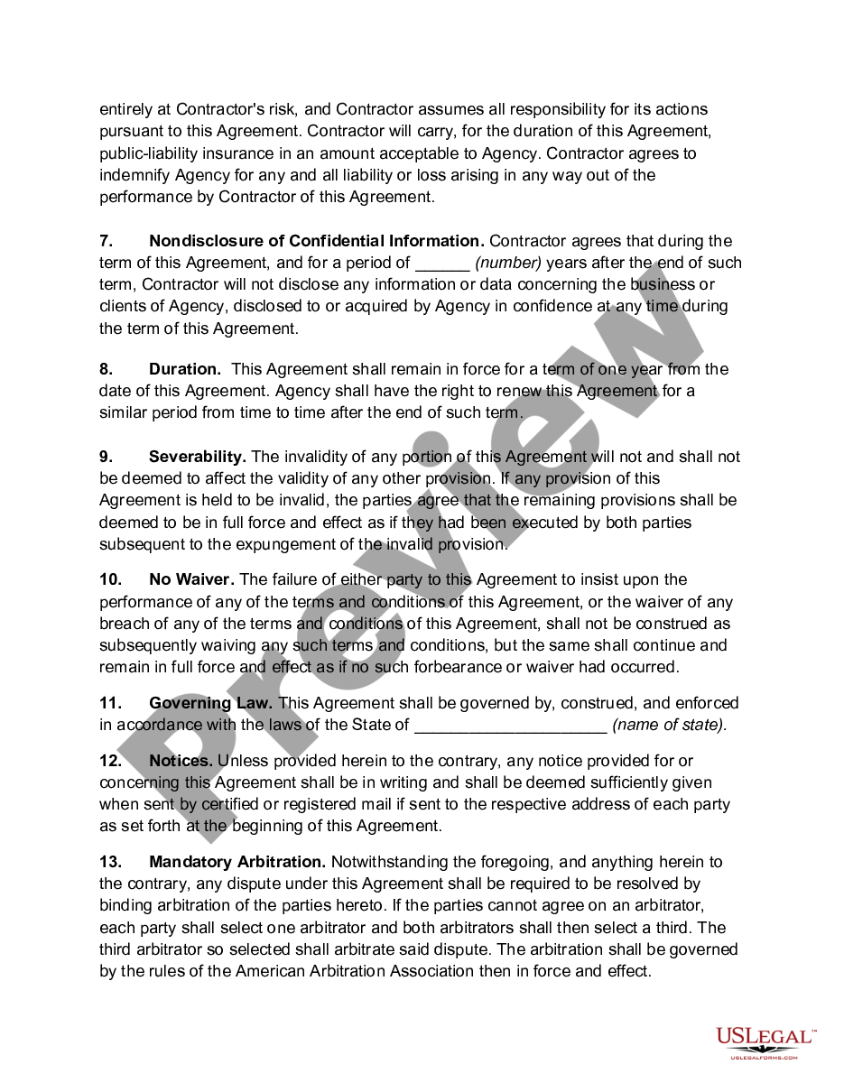 page 2 Agreement between Human Service Agency and Independent Contractor for Solicitation of Clients preview