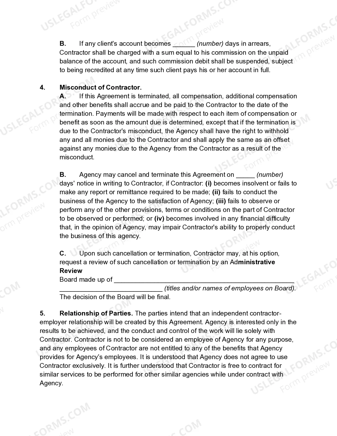 Preview Agreement between Human Service Agency and Independent Contractor for Solicitation of Clients