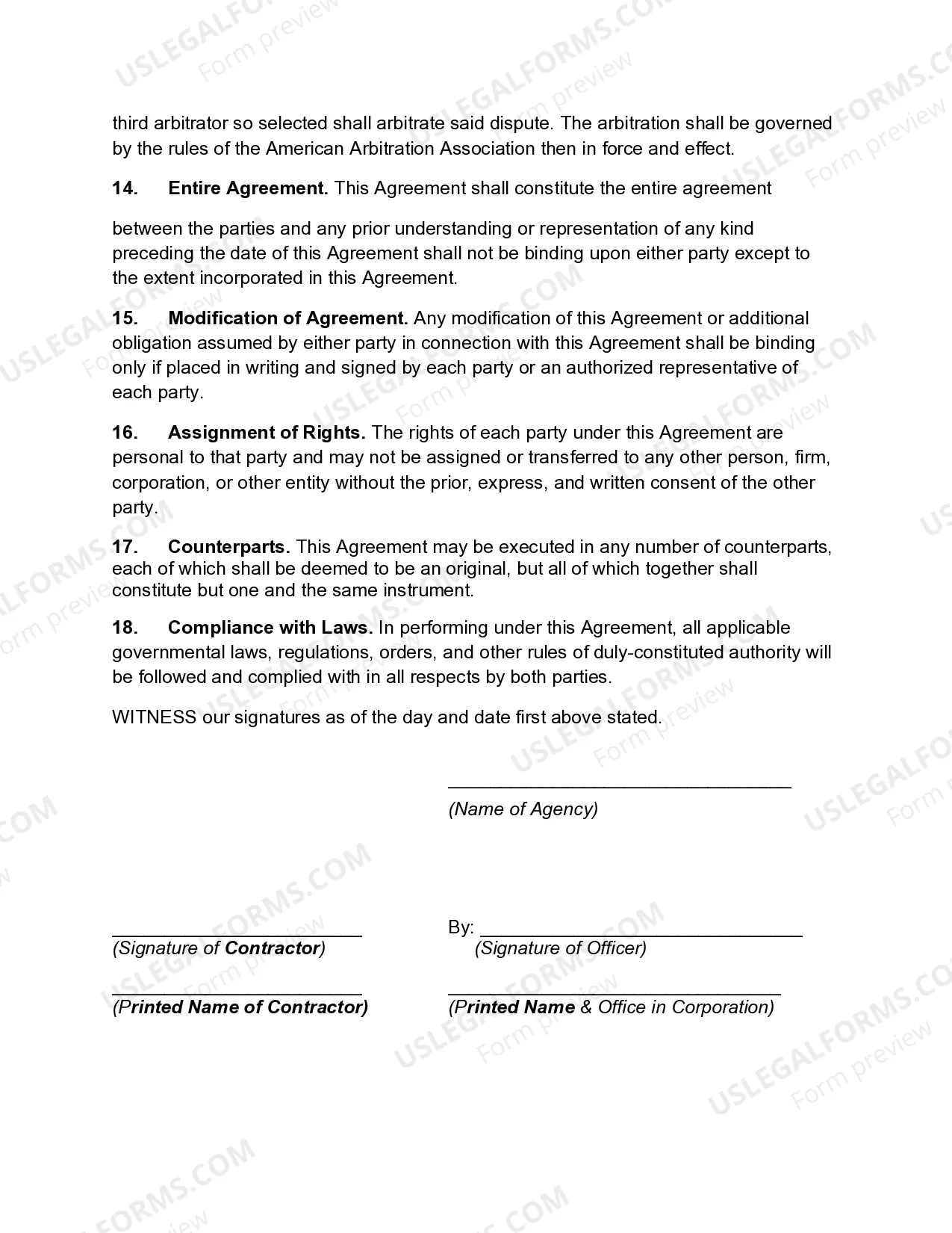 Preview Agreement between Human Service Agency and Independent Contractor for Solicitation of Clients