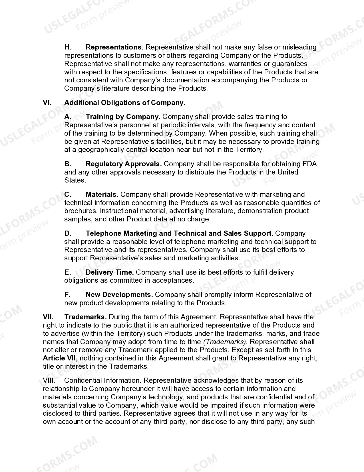 Preview Exclusive Sales Agency Agreement