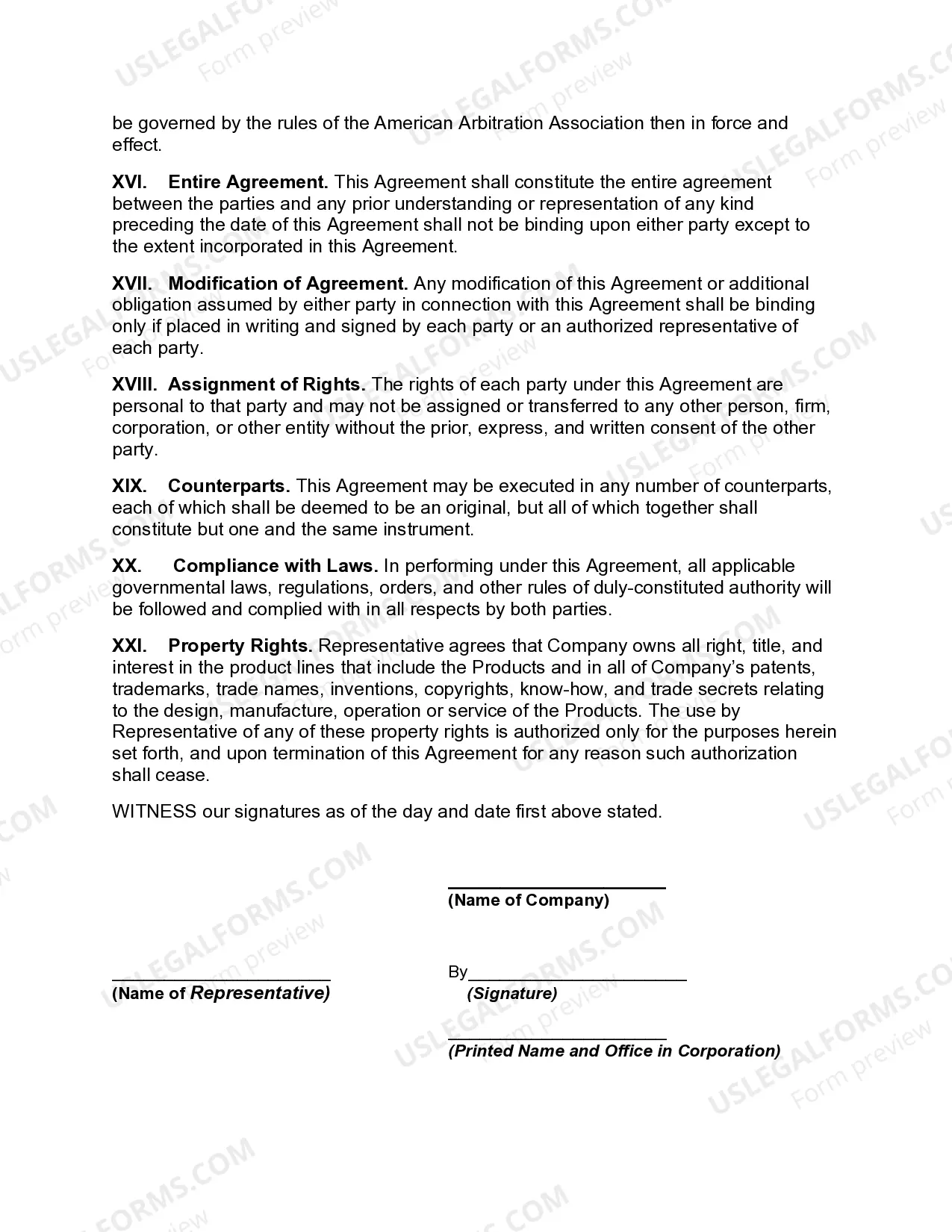 Preview Exclusive Sales Agency Agreement