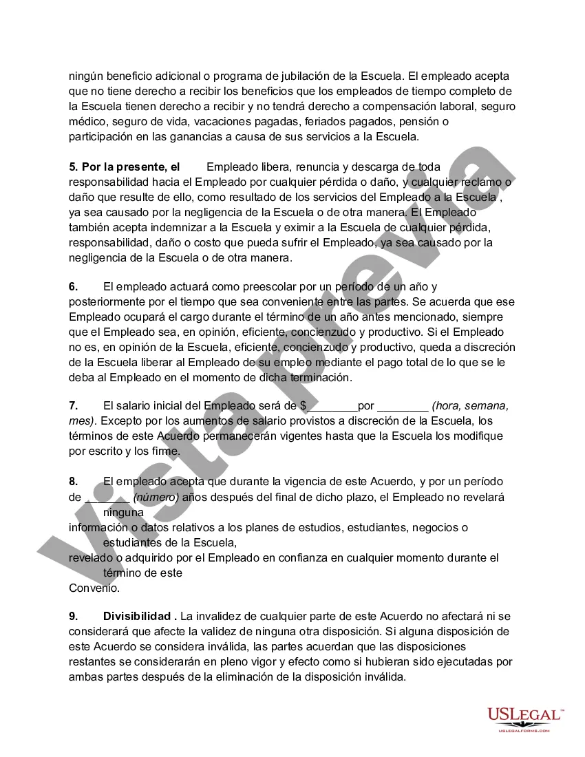 Preview Acuerdo Laboral de Maestra de Preescolar a Tiempo Parcial
