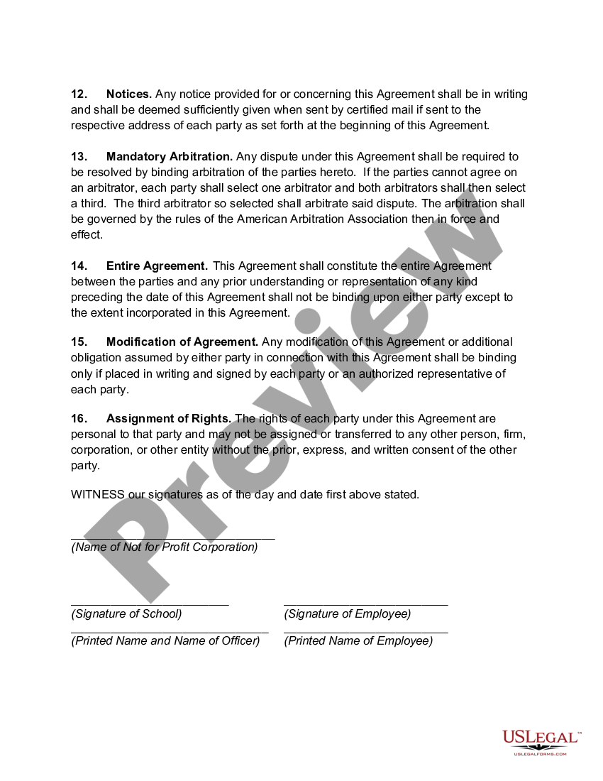 Employment Agreement of Part Time Preschool Teacher - Preschool Teacher ...