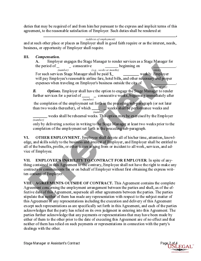 Get Stage Manager or Assistant Stage Manager Contract Preview Stage Manager or Assistant Stage Manager Contract