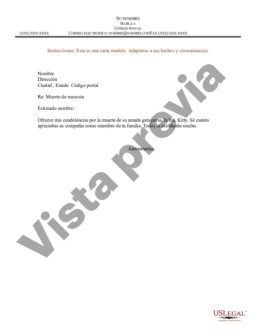 Preview Ejemplo de carta para ofrecer condolencias por la muerte de una mascota