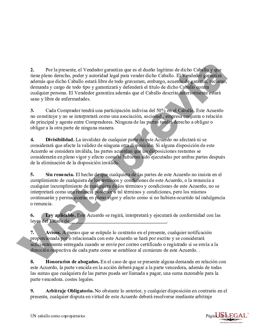 Preview Acuerdo para comprar un caballo como copropietarios