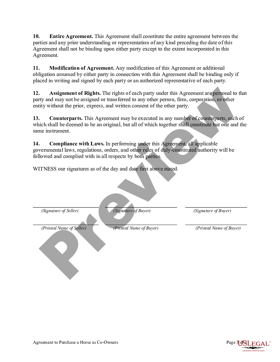 form Agreement to Purchase a Horse as Co-Owners preview