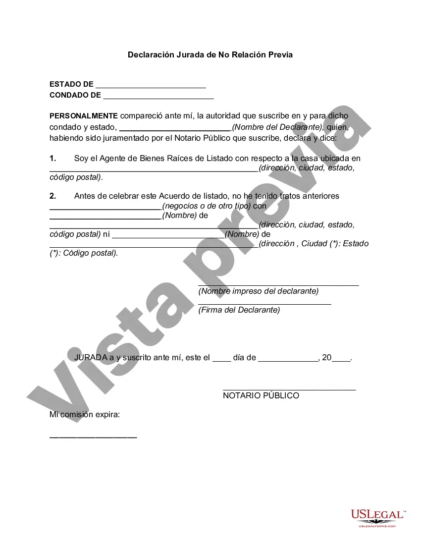 Preview Declaración Jurada de No Relación Previa