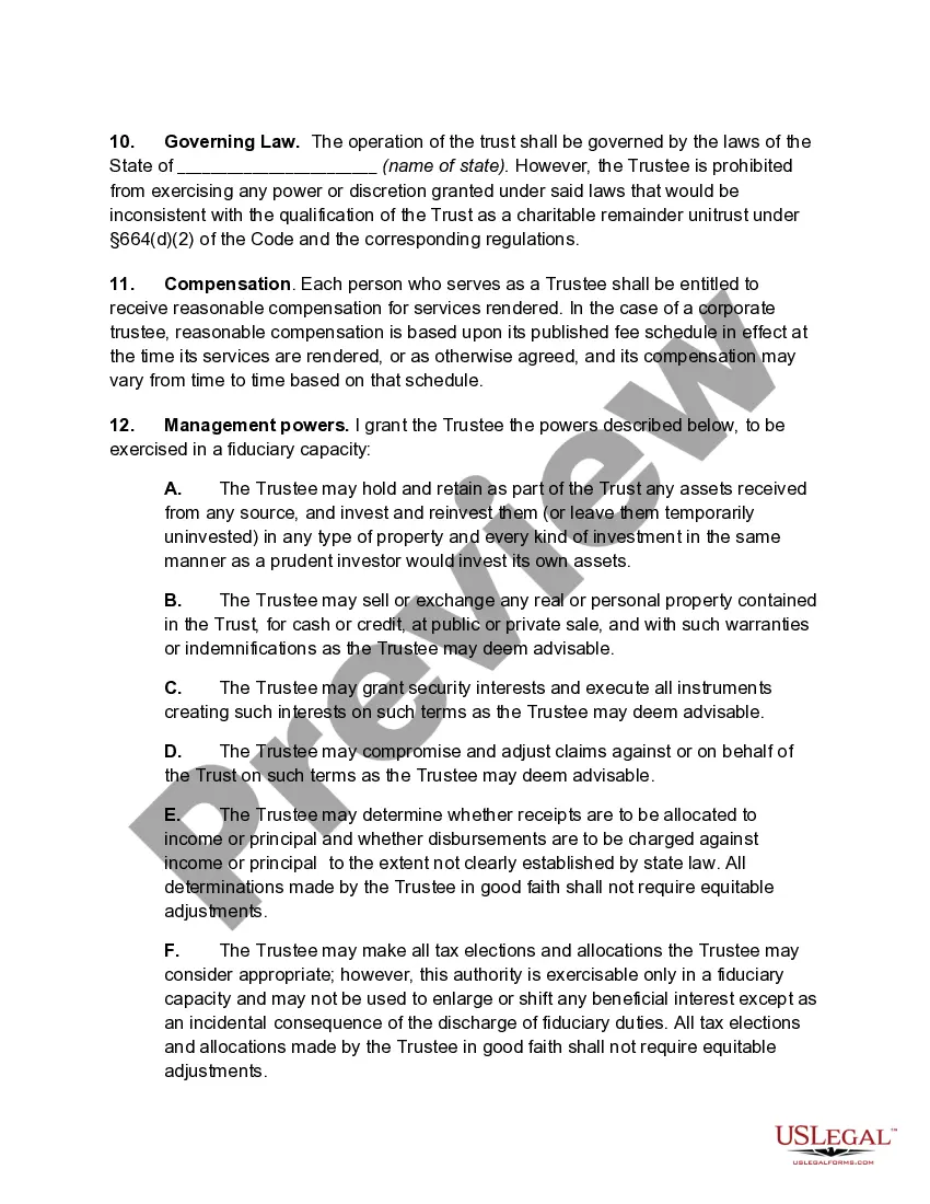 Get Charitable Remainder Unitrust Preview Charitable Remainder Unitrust