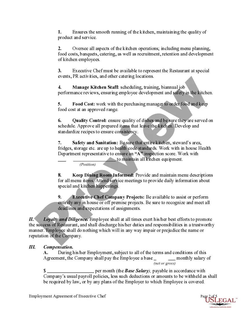 Get Employment Agreement of Executive Chef Preview Employment Agreement of Executive Chef
