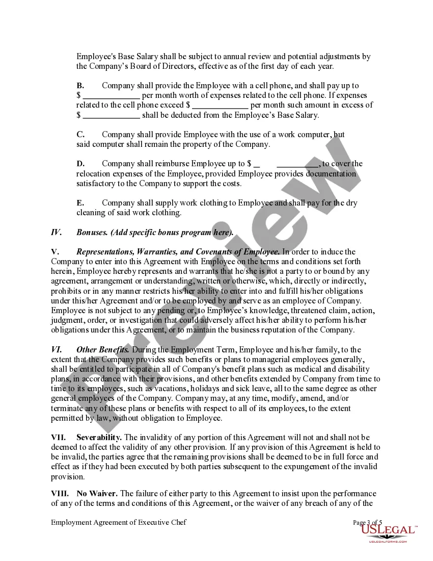 Get Employment Agreement of Executive Chef Preview Employment Agreement of Executive Chef