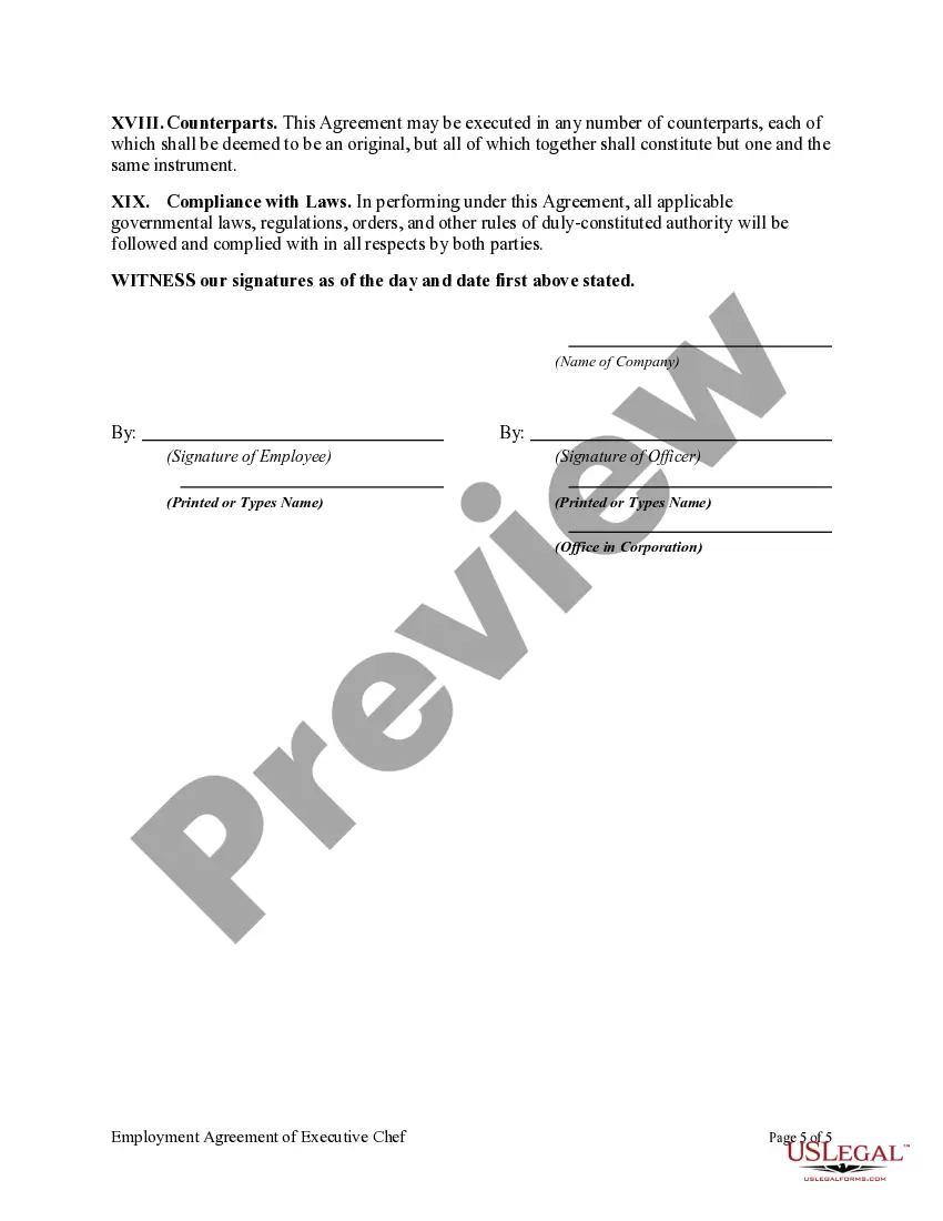 Get Employment Agreement of Executive Chef Preview Employment Agreement of Executive Chef