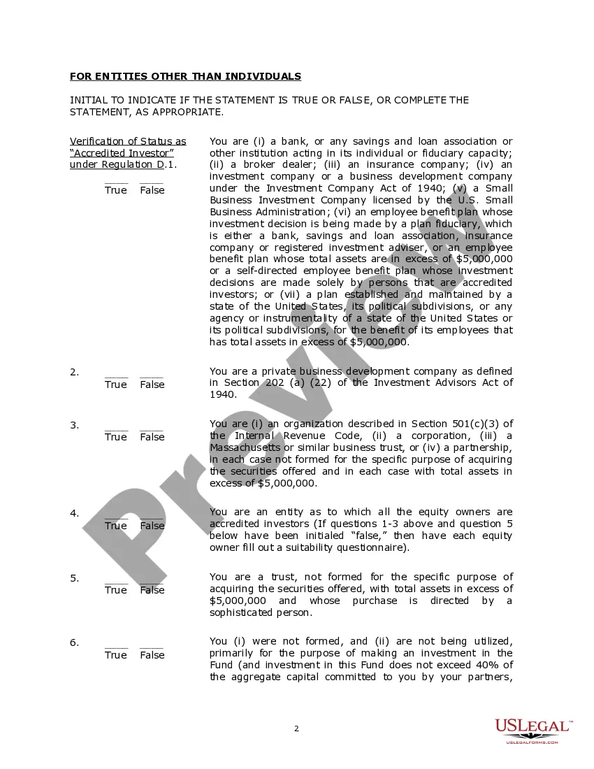 Preview Accredited Investor Questionnaire
