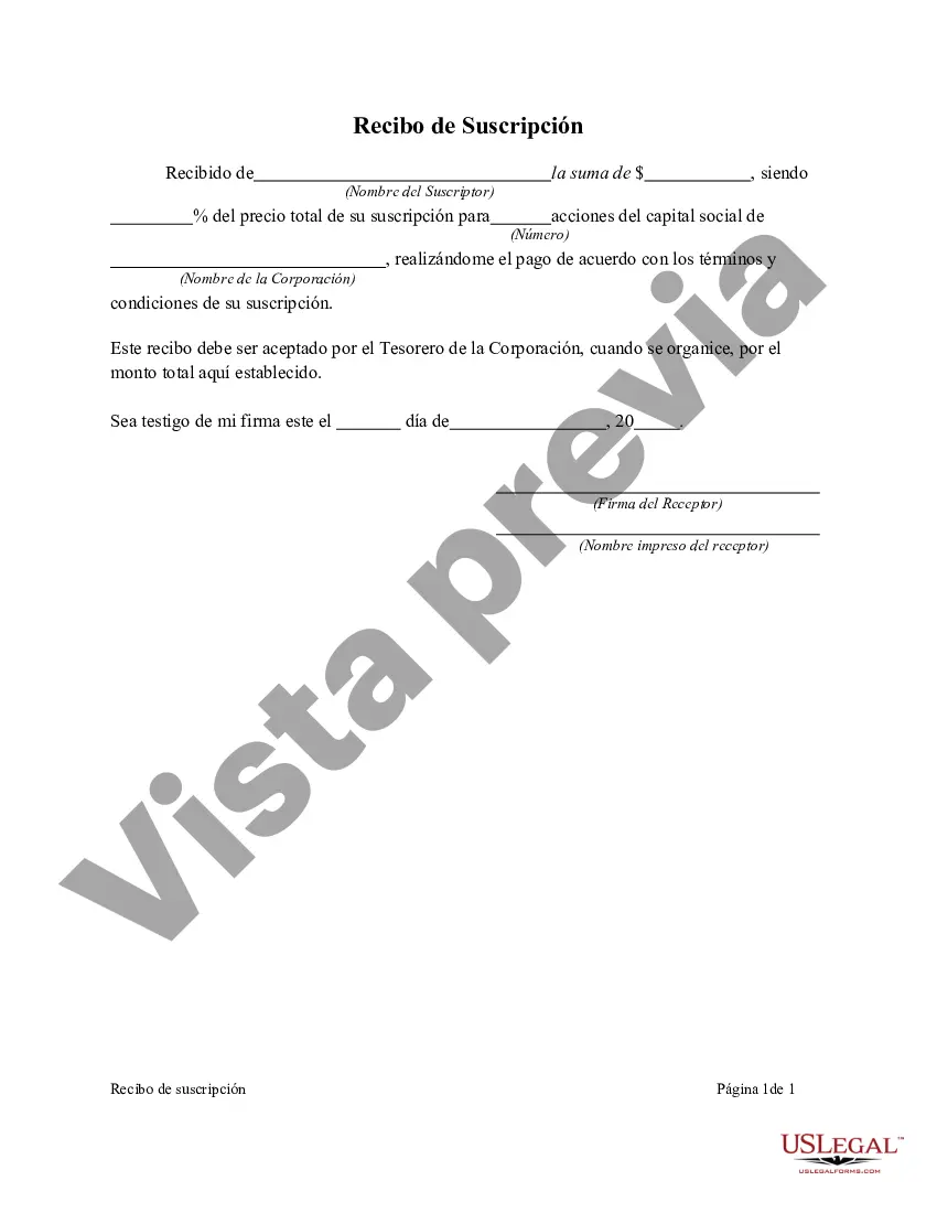 Preview Recibo de Suscripción