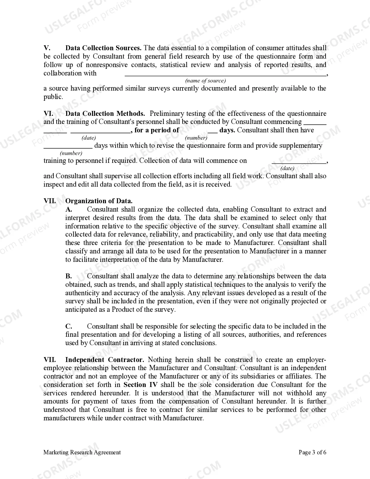 Preview Marketing Research Agreement