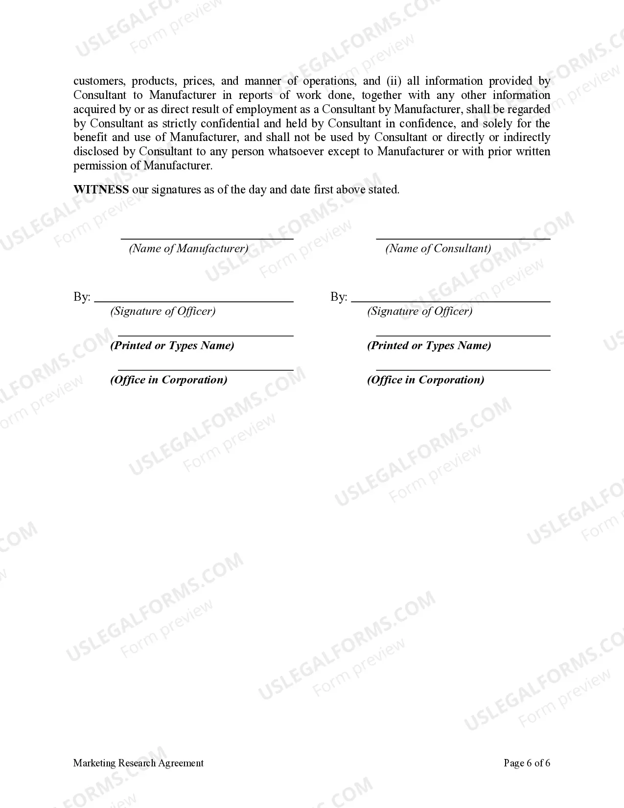 Preview Marketing Research Agreement