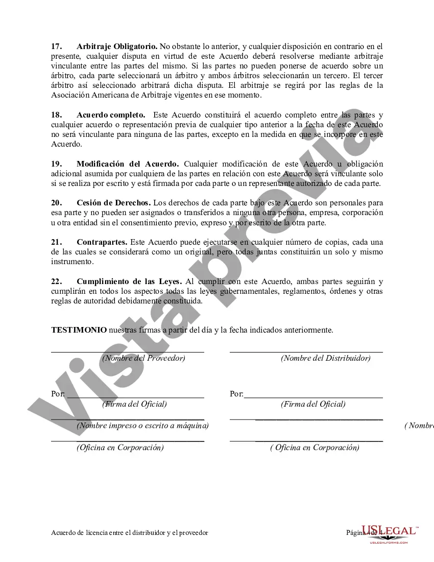 Preview Acuerdo de Licencia entre Distribuidor y Proveedor