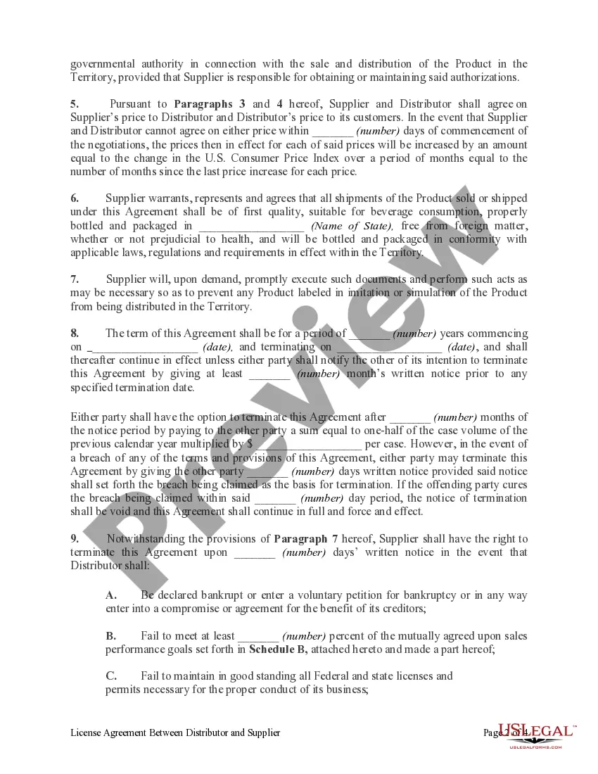Preview License Agreement between Distributor and Supplier