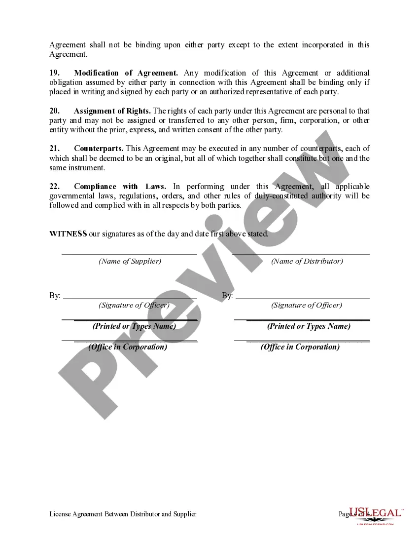 Preview License Agreement between Distributor and Supplier