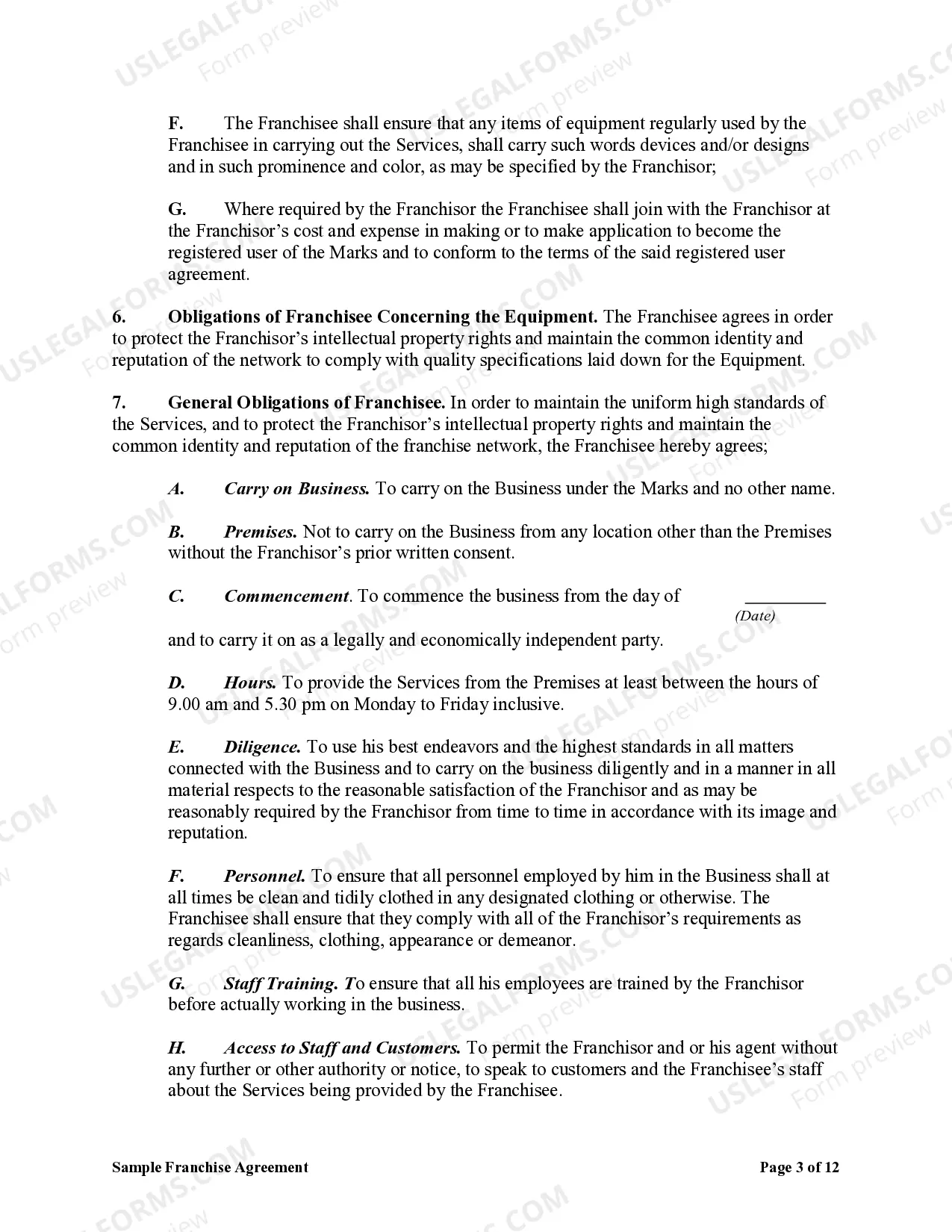 Preview Sample Franchise Agreement