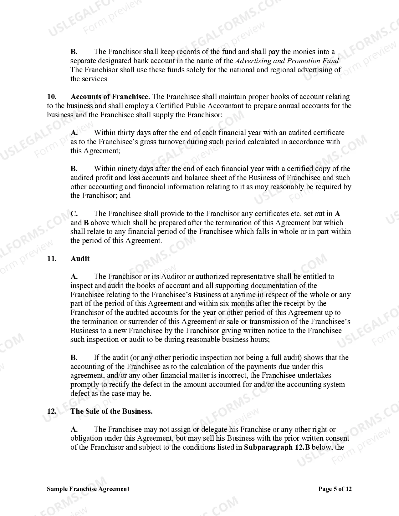 Preview Sample Franchise Agreement