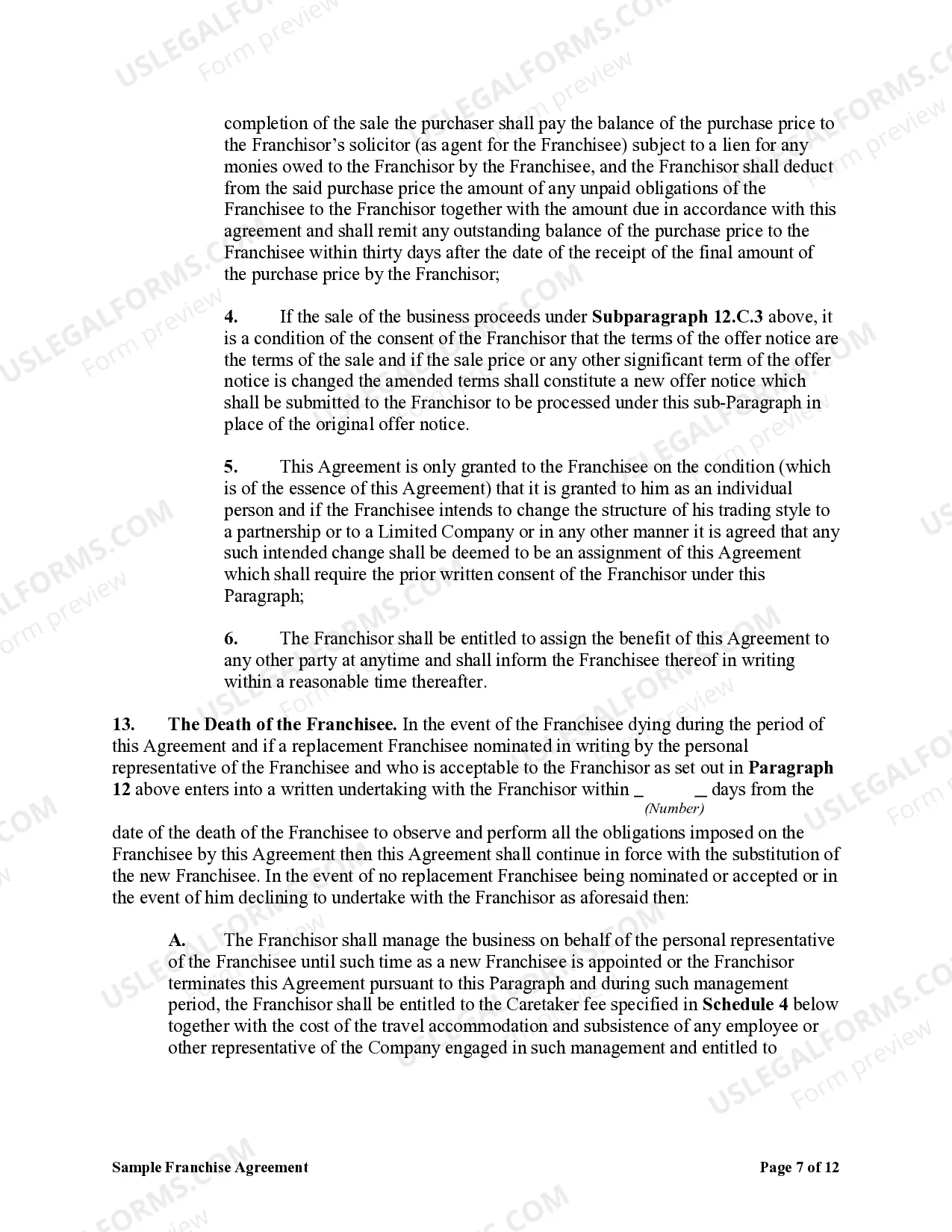 Preview Sample Franchise Agreement