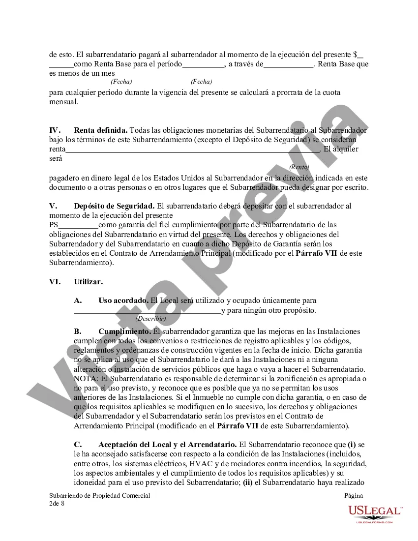 Preview Contrato de subarrendamiento de propiedad comercial