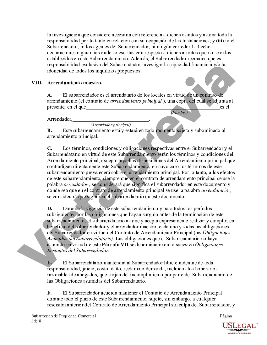 Preview Contrato de subarrendamiento de propiedad comercial