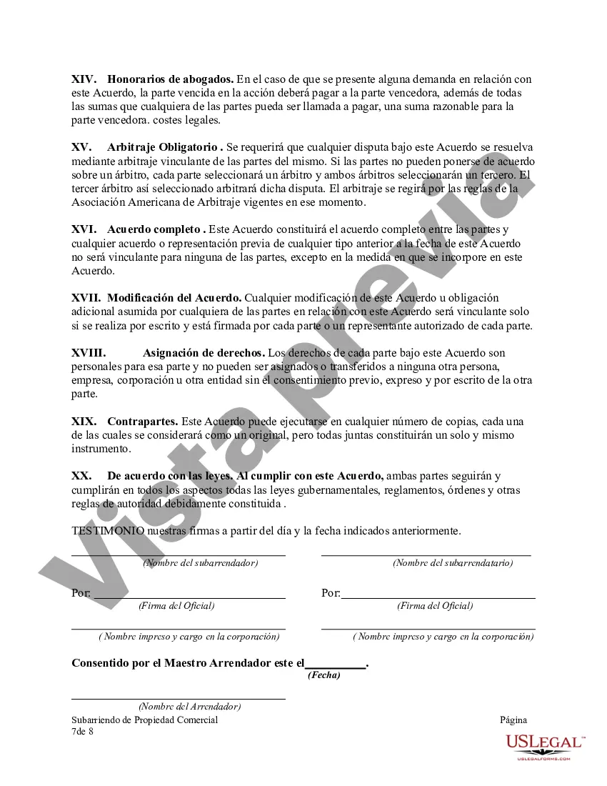 Preview Contrato de subarrendamiento de propiedad comercial