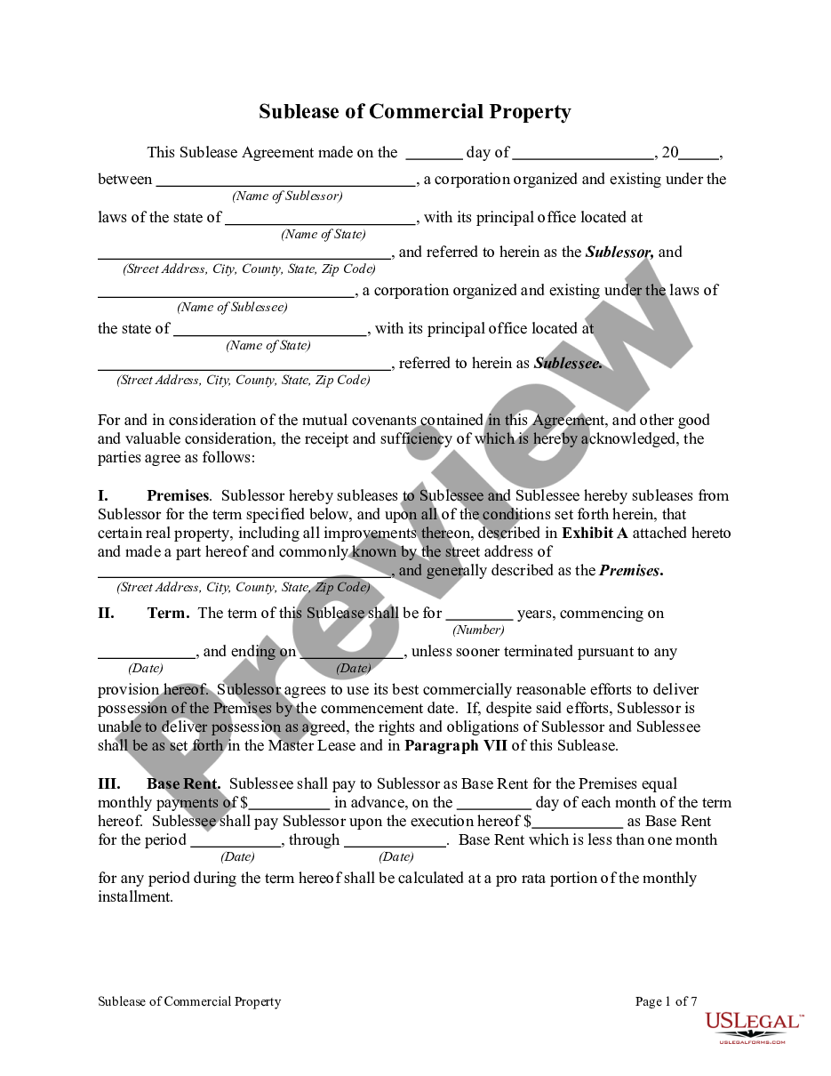 page 0 Sublease Agreement for Commercial Property preview