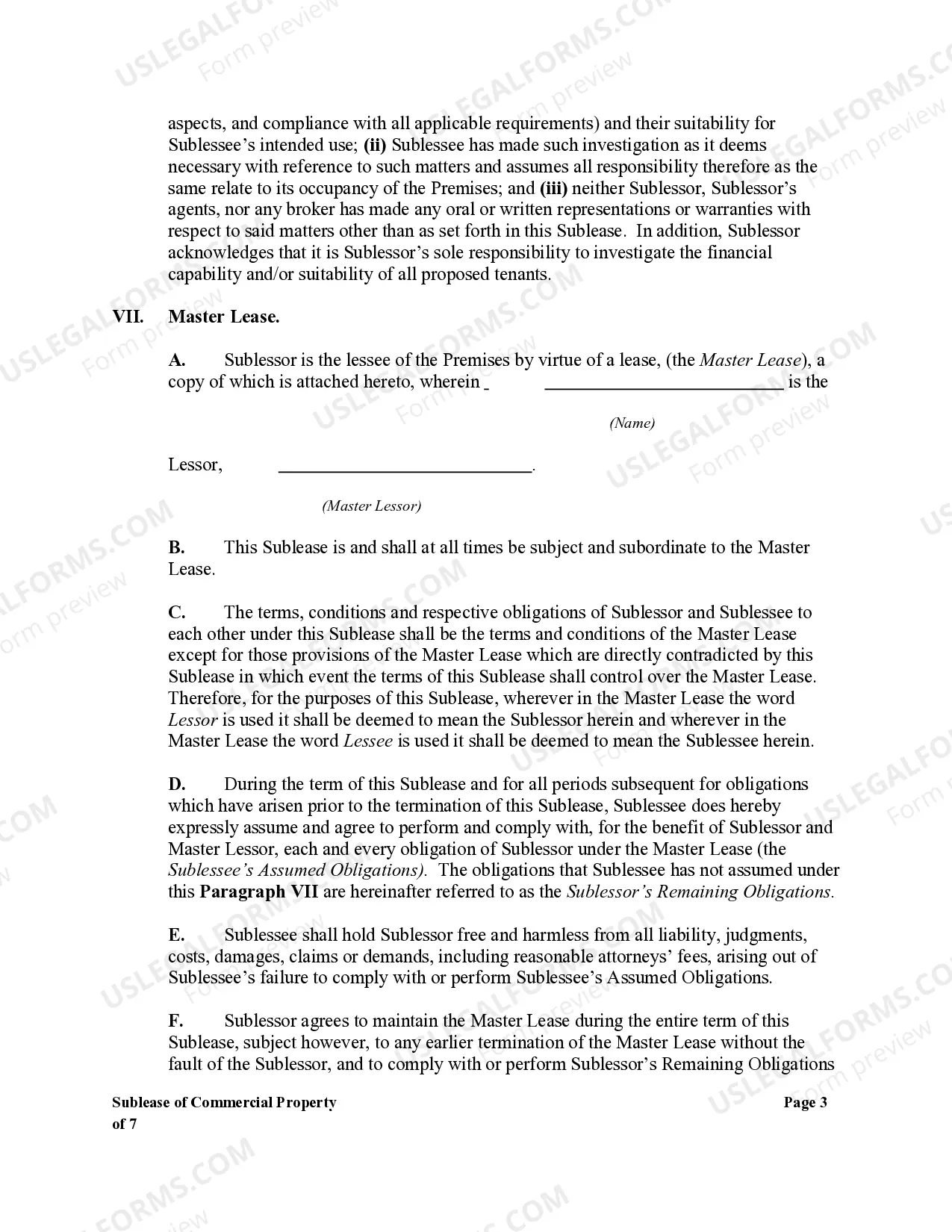 Preview Sublease of Commercial Property