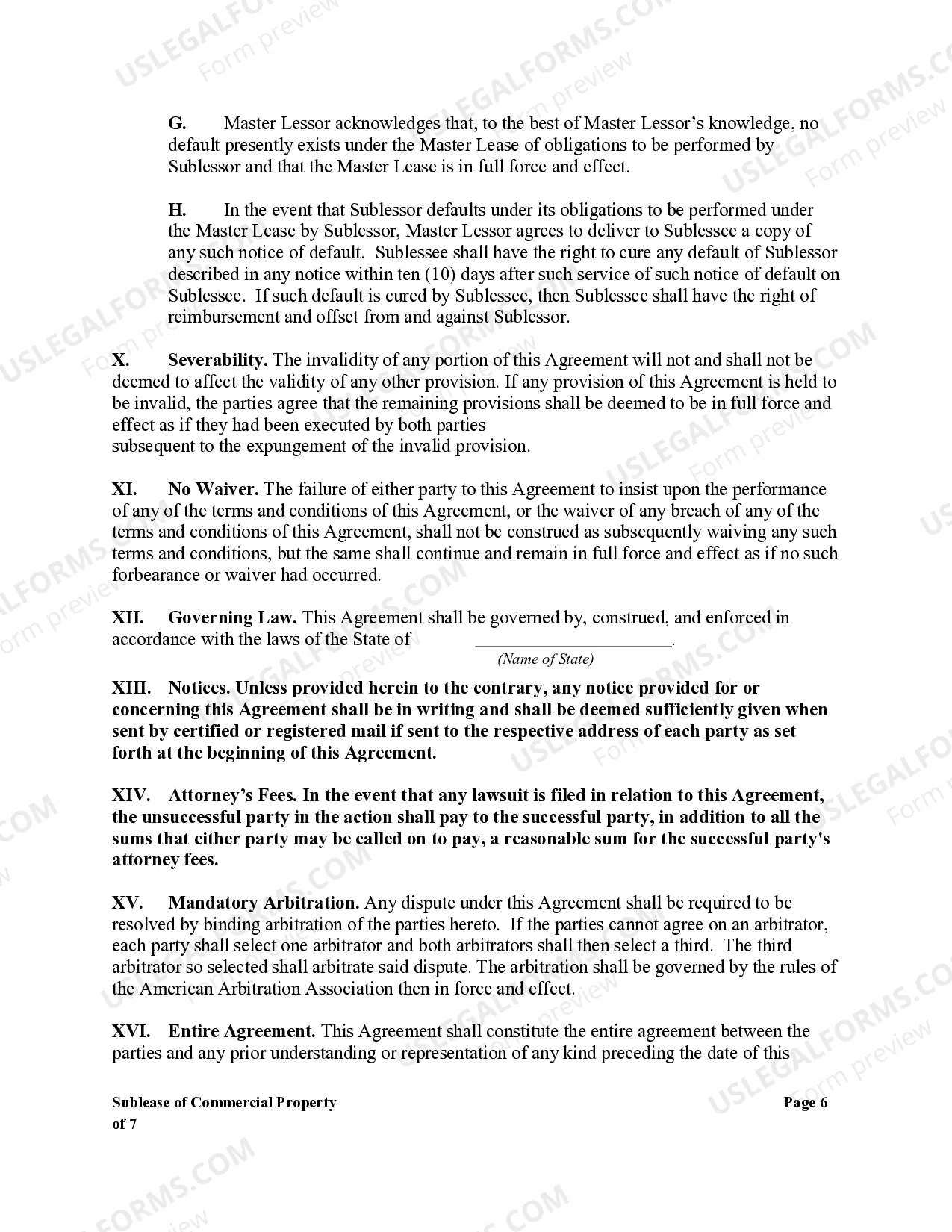 Preview Sublease of Commercial Property