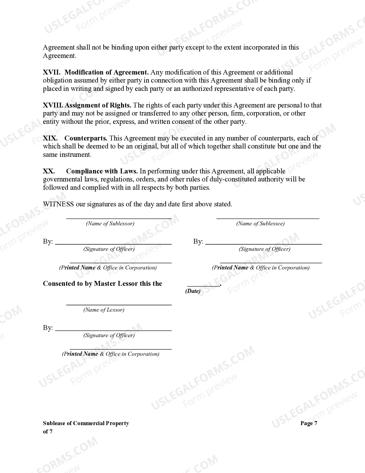 Preview Sublease of Commercial Property