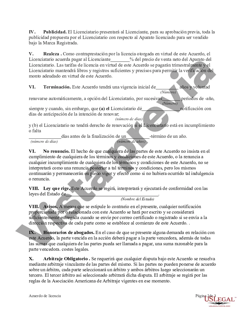 Preview Acuerdo de licencia para el uso de marcas registradas con respecto a un producto fabricado