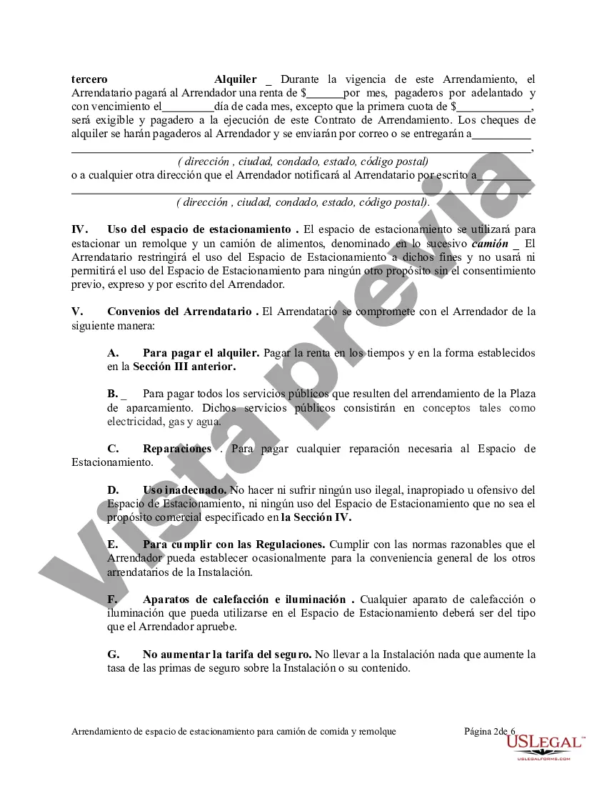 Preview Arrendamiento de espacio de estacionamiento para camión de comida y remolque