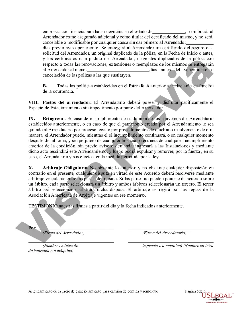 Preview Arrendamiento de espacio de estacionamiento para camión de comida y remolque