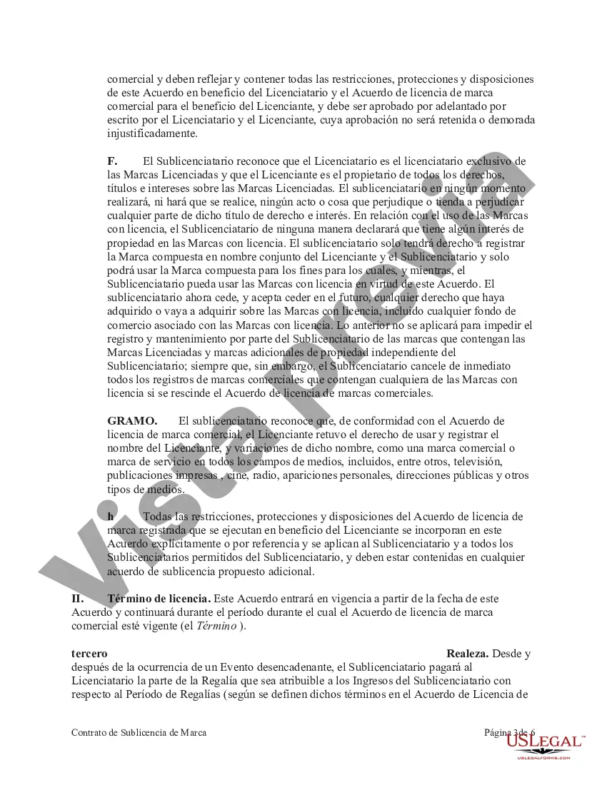 Preview Contrato de Sublicencia de Marca para Uso en Negocio de Restaurante