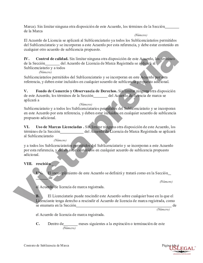 Preview Contrato de Sublicencia de Marca para Uso en Negocio de Restaurante