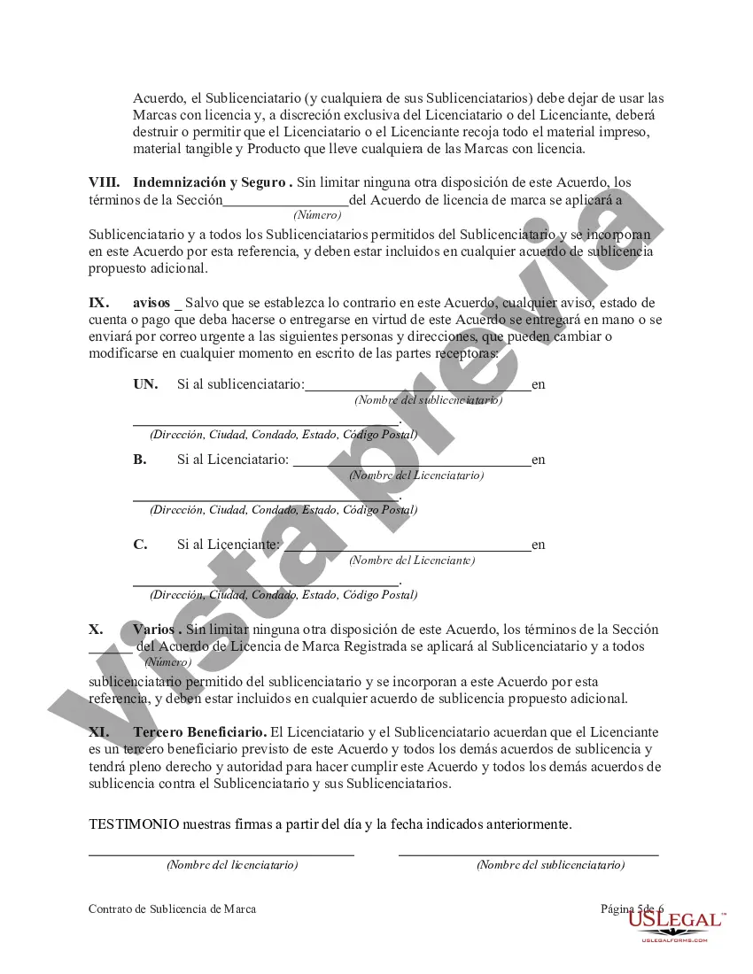Preview Contrato de Sublicencia de Marca para Uso en Negocio de Restaurante