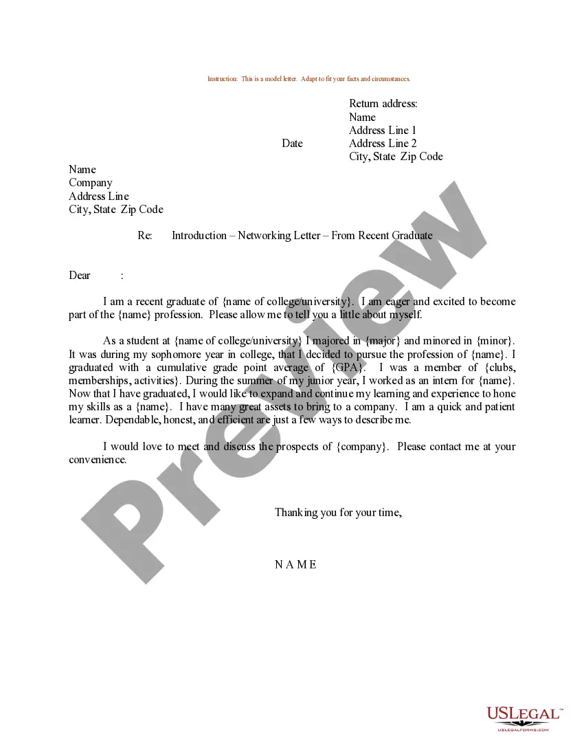 Preview Sample Letter for Networking Letter From Recent Graduate