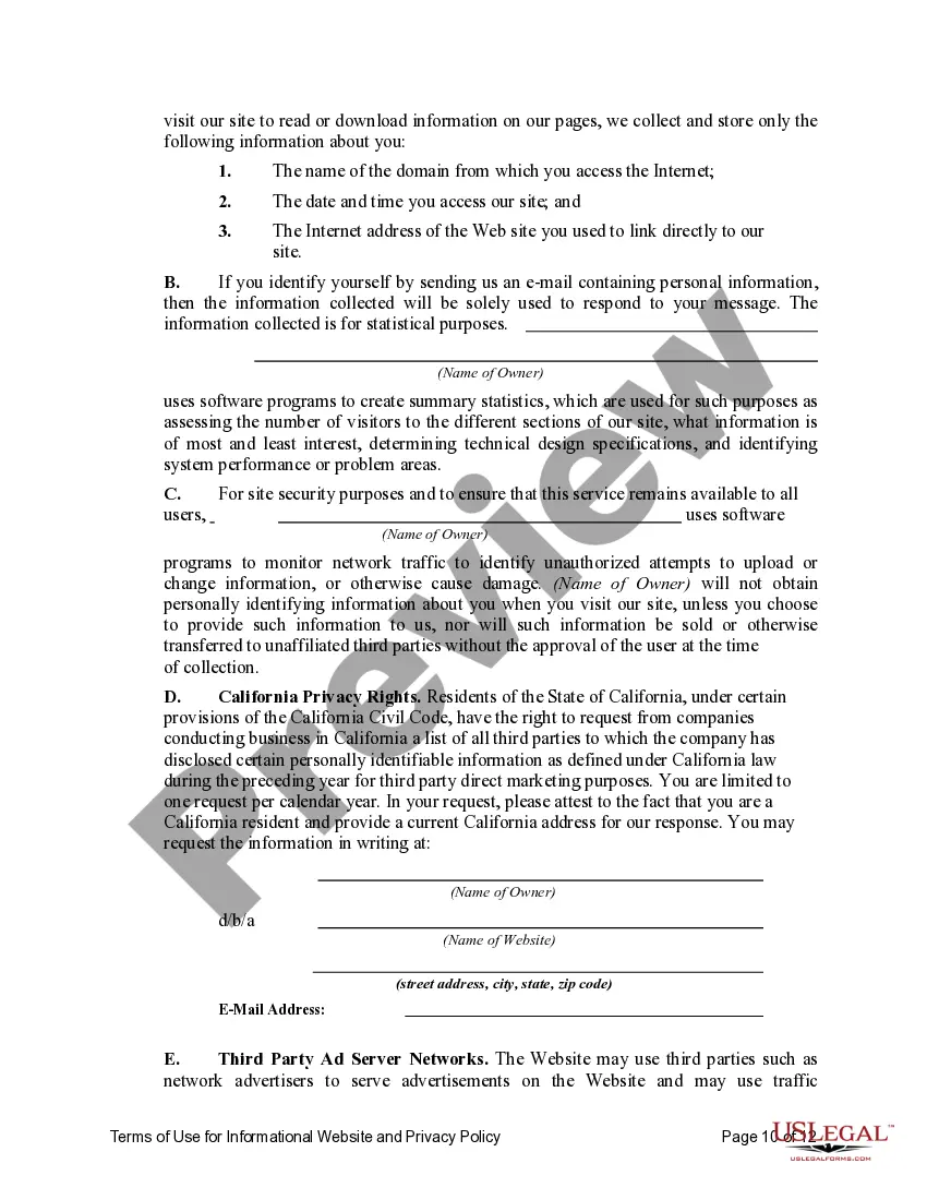 Get Terms of Use for Informational Website and Privacy Policy Preview Terms of Use for Informational Website and Privacy Policy