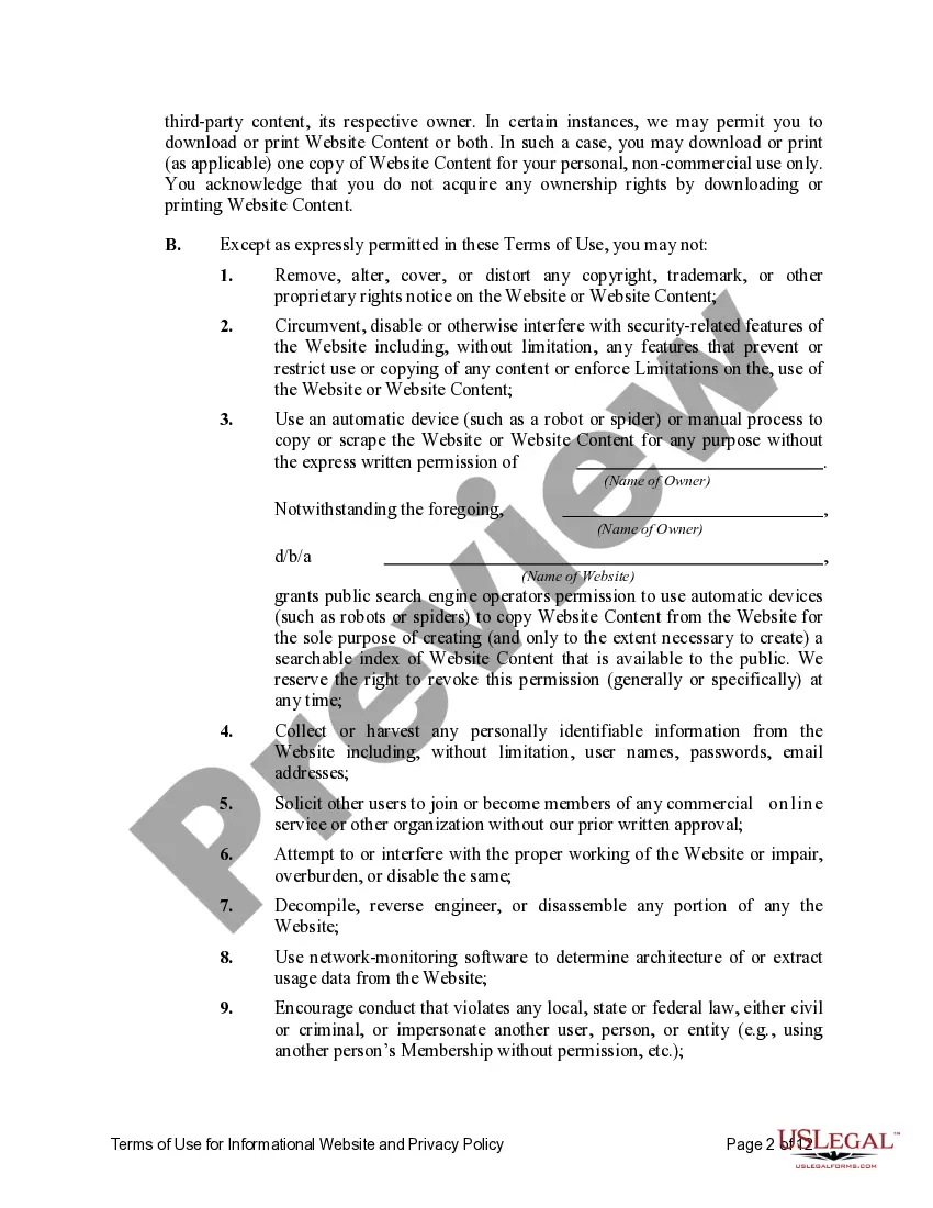 Get Terms of Use for Informational Website and Privacy Policy Preview Terms of Use for Informational Website and Privacy Policy