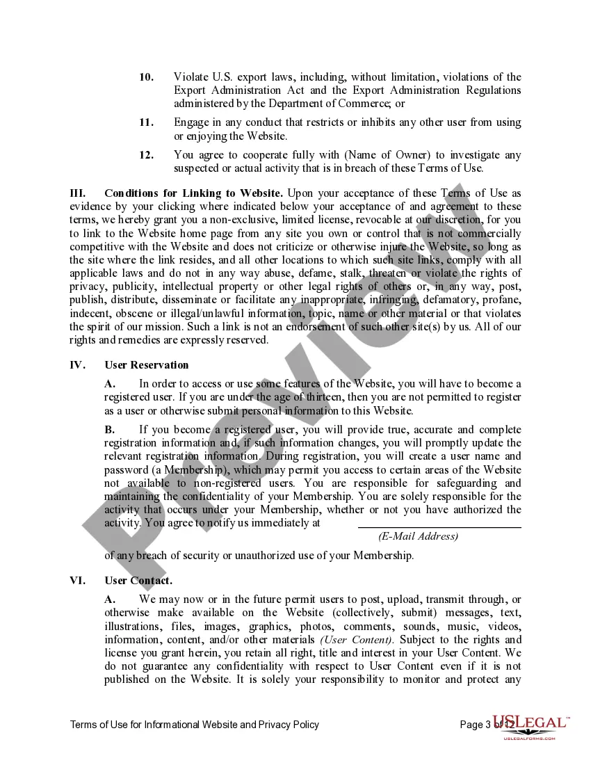 Get Terms of Use for Informational Website and Privacy Policy Preview Terms of Use for Informational Website and Privacy Policy