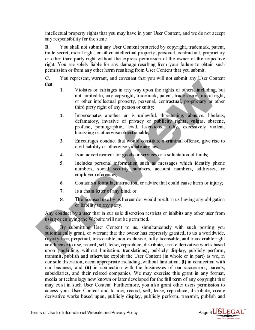 Get Terms of Use for Informational Website and Privacy Policy Preview Terms of Use for Informational Website and Privacy Policy