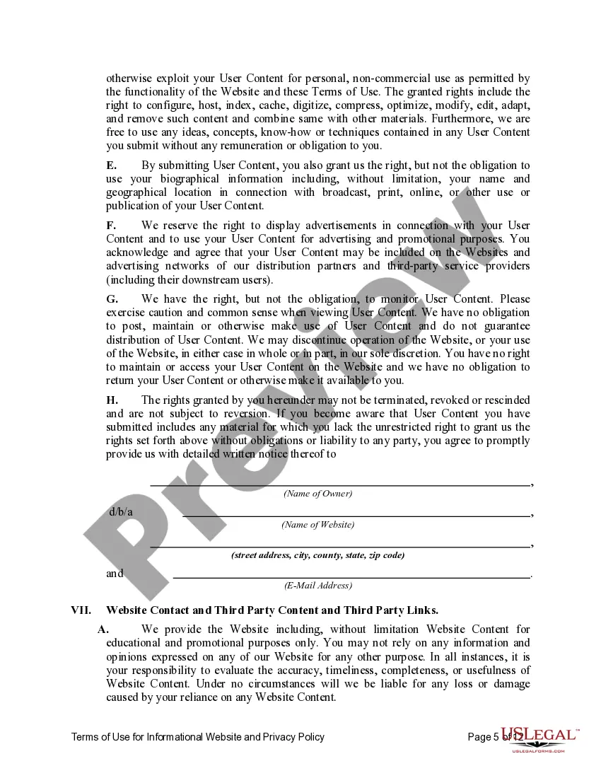 Get Terms of Use for Informational Website and Privacy Policy Preview Terms of Use for Informational Website and Privacy Policy