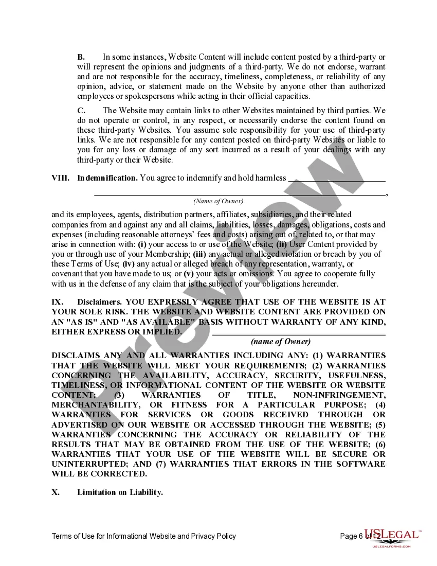 Get Terms of Use for Informational Website and Privacy Policy Preview Terms of Use for Informational Website and Privacy Policy