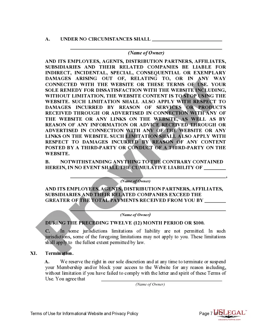 Get Terms of Use for Informational Website and Privacy Policy Preview Terms of Use for Informational Website and Privacy Policy