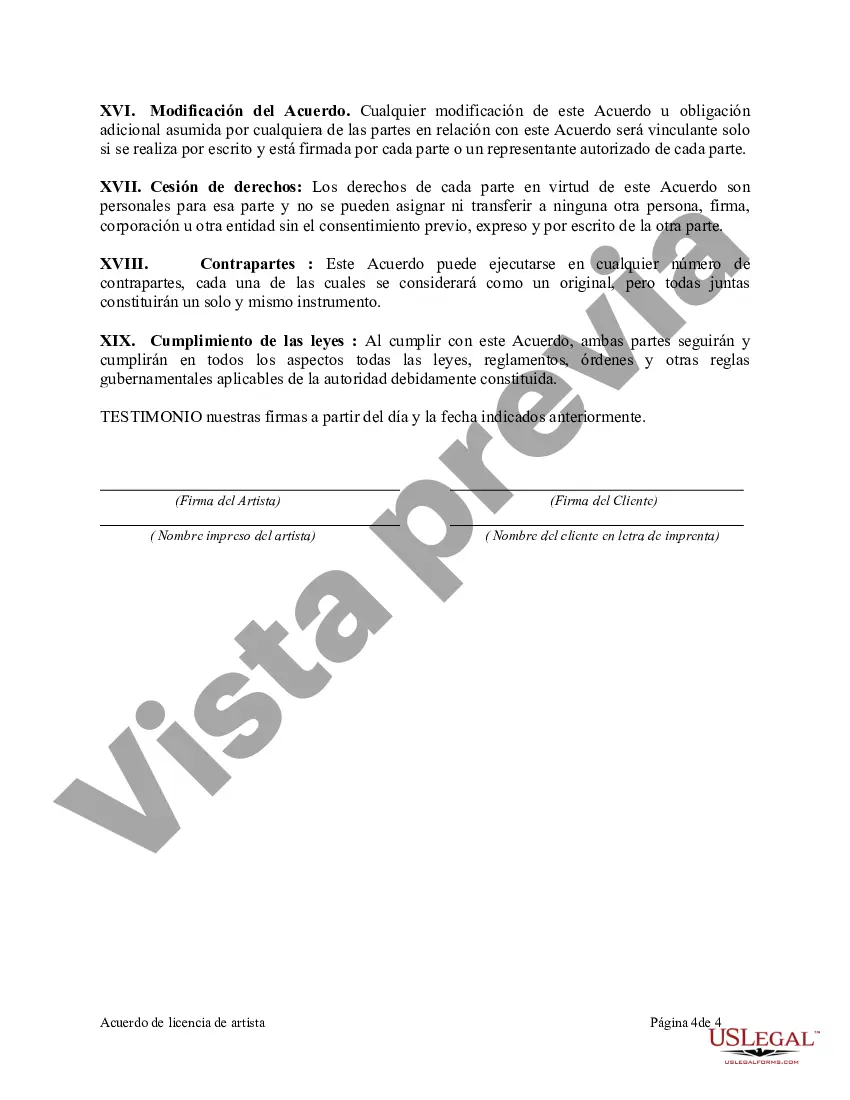 Preview Acuerdo de licencia de artista