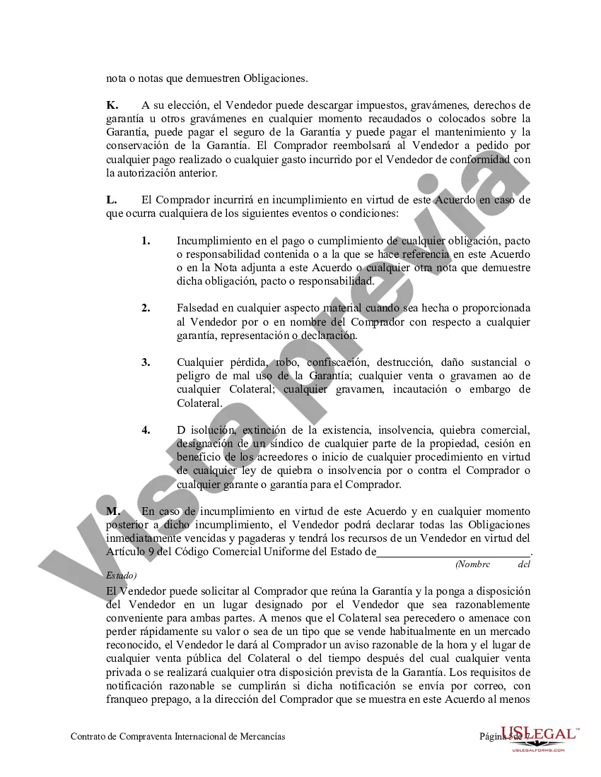 Preview Contrato de Compraventa Internacional de Bienes con Garantía Mobiliaria del Dinero de Compra
