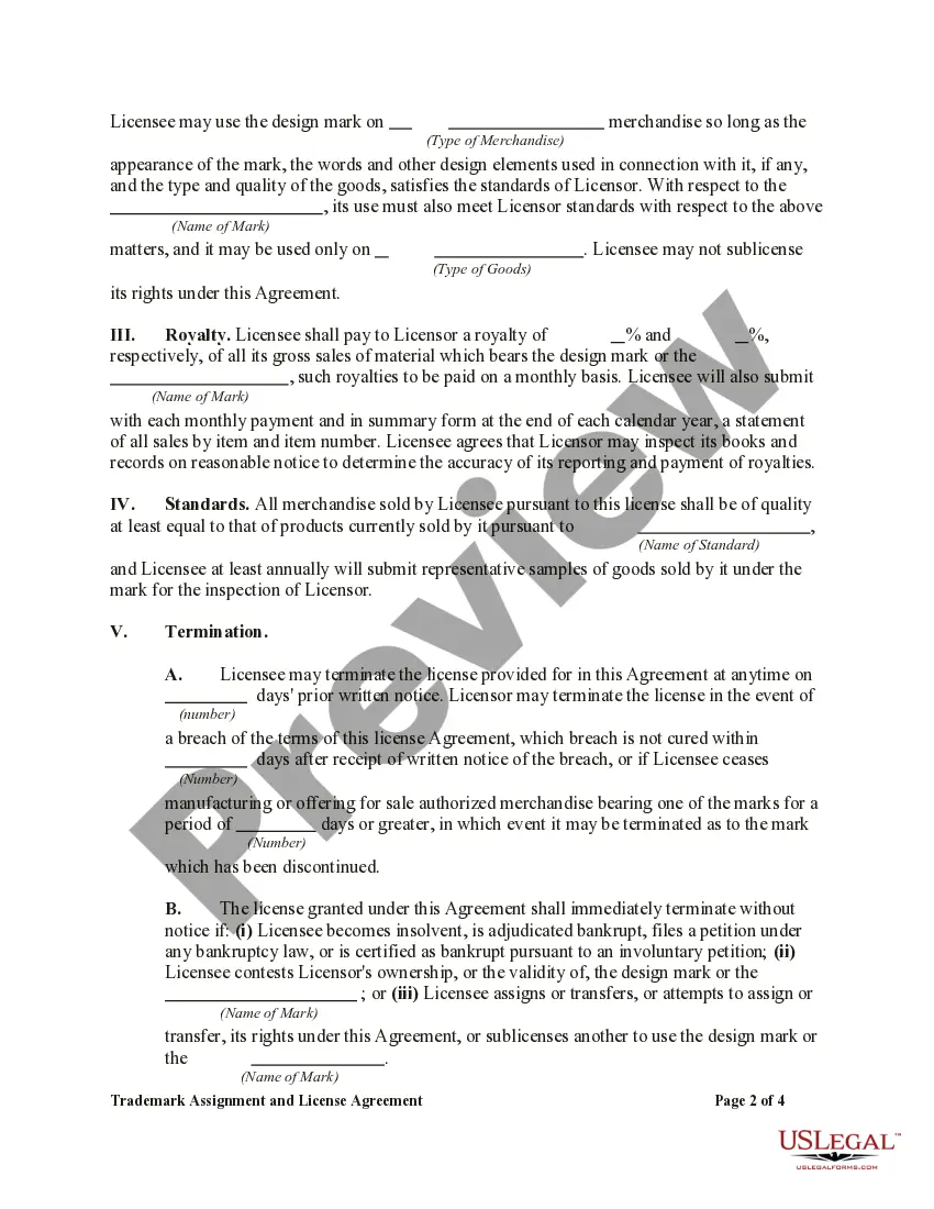 Preview Trademark Assignment and License Agreement